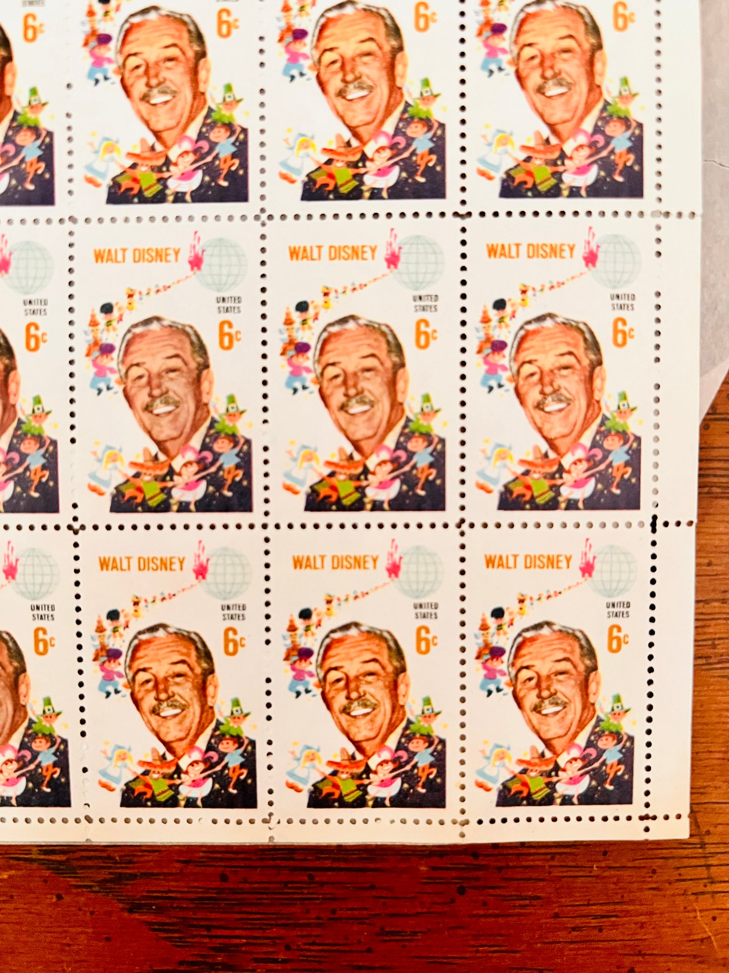 1968 Walt Disney 6 Cent Stamp Sheet Scott 1355