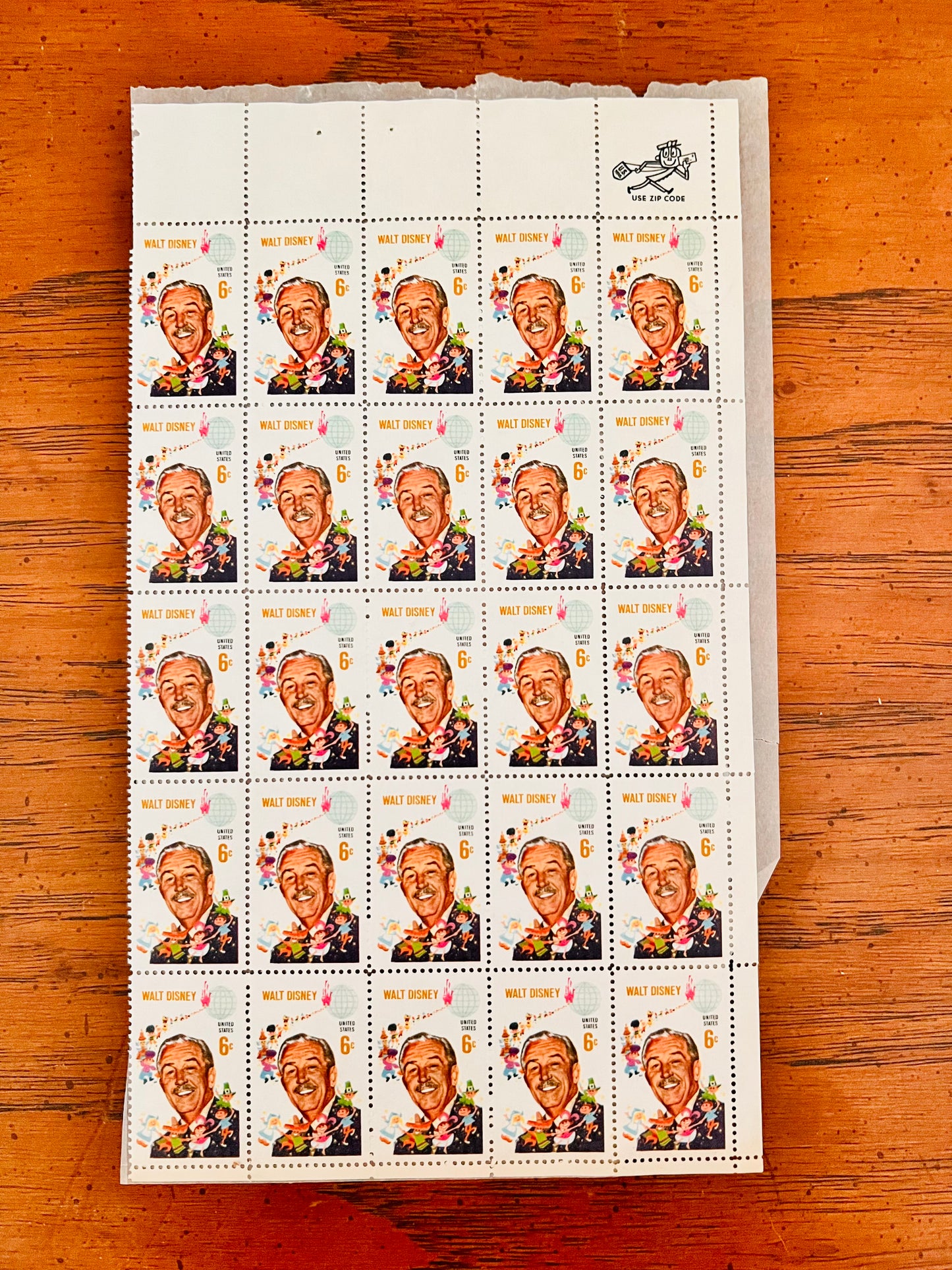 1968 Walt Disney 6 Cent Stamp Sheet Scott 1355