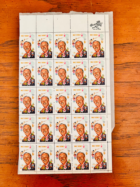 1968 Walt Disney 6 Cent Stamp Sheet Scott 1355