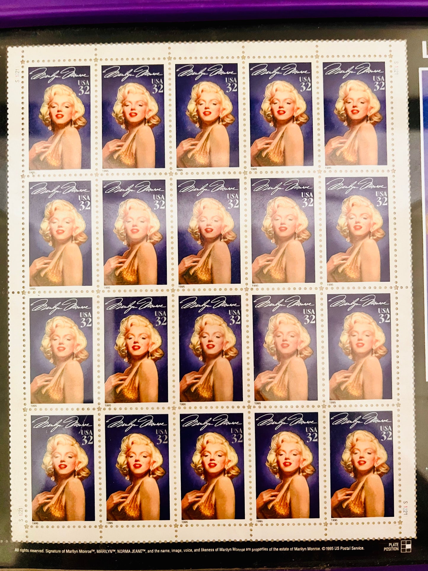 Marilyn Monroe Framed Stamp Sheet 10.25 x 8.25 USPS Legends of Hollywood 1995